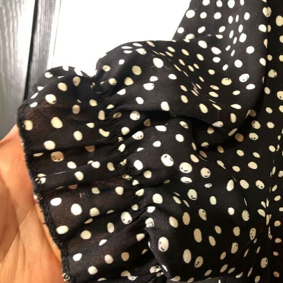 Missguided Dress Womens 2 Black Polka Dot Ruffle Hem Wrap Tea Length - Picture 3 of 8